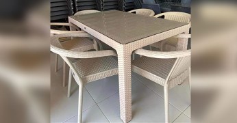 90x150 Orijinal Rattan Camlı Masa Sandalye Takımı