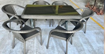 Orijinal Rattan Camlı Masa Sandalye Takımı Gri