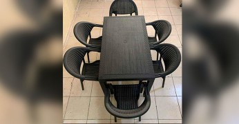 Rattan Görünümlü Masa ve Sandalye Takımı Siyah