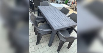 Rattan Görünümlü Masa ve Sandalye Takımı Gri
